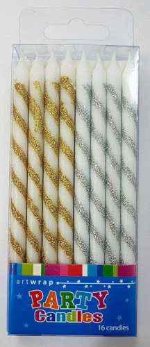 Gold and Silver Glitter Striped Candles - Click Image to Close